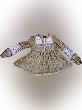 Vici Floral Boho Tunic Top with Pink, Blue & Turquoise Accents